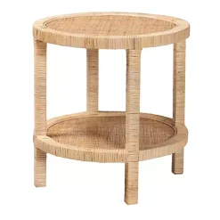 Light Brown Woven Rattan Accent Table