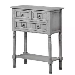 Light Gray 3-Drawer Turned Legs Accent Table