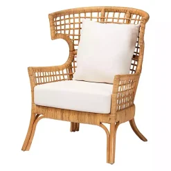 Light Honey Rattan Curved Accent Chair