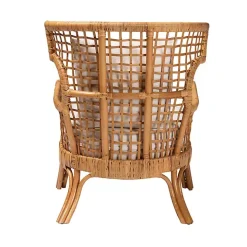 Light Honey Rattan Curved Accent Chair