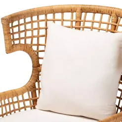 Light Honey Rattan Curved Accent Chair
