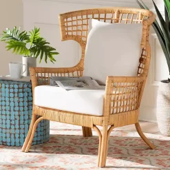 Light Honey Rattan Curved Accent Chair