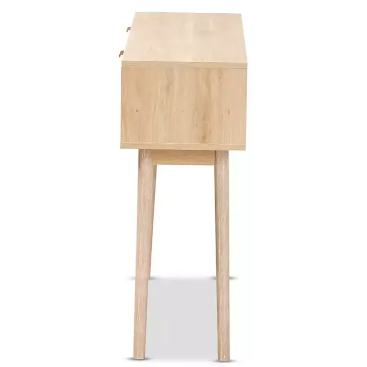 Light Oak Rattan and Wood Console Table