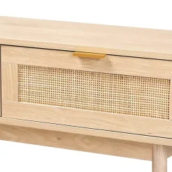 Light Oak Rattan and Wood Console Table