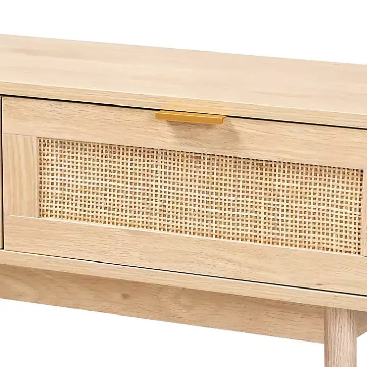 Light Oak Rattan and Wood Console Table