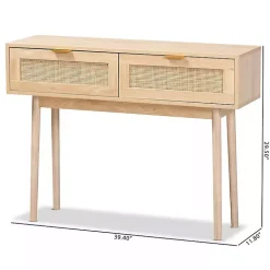 Light Oak Rattan and Wood Console Table