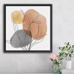 Linear Leaf Trio Framed Canvas Art Print