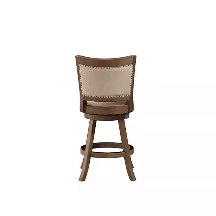 Linen and Driftwood Nailhead Swivel Counter Stool