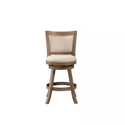 Linen and Driftwood Nailhead Swivel Counter Stool