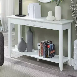 Long White Single Drawer Console Table