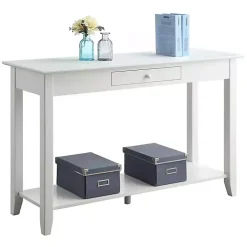 Long White Single Drawer Console Table