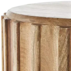 Mango Wood Ridged Drum Accent Table