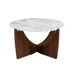 Marble & Walnut Open Base Round Coffee Table