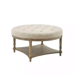 Martha Stewart Round Cream Ottoman with Shelf