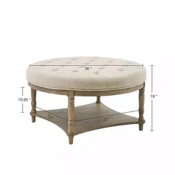 Martha Stewart Round Cream Ottoman with Shelf
