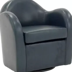 Max Blue Faux Leather Swivel Club Accent Chair