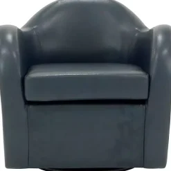 Max Blue Faux Leather Swivel Club Accent Chair