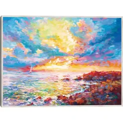 Mediterranean Sunset Framed Canvas Art Print
