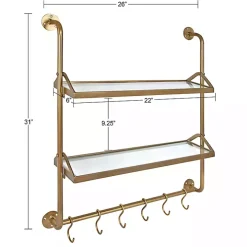 Merit Gold Metal Wall Shelf with Hooks