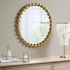Metallic Gold Foiled Beaded Wall Mirror, 27 in.