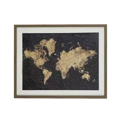 Metallic Gold World Map Framed Art Print