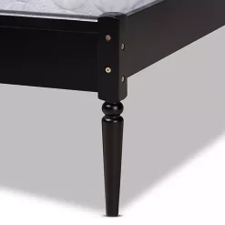 Mid-Century Black Wood Rattan Queen Platform Bed