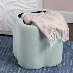 Mint Green Chenille Flower Storage Ottoman