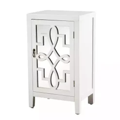 Mirrored 1-Door White Cabinet with Overlay Pattern