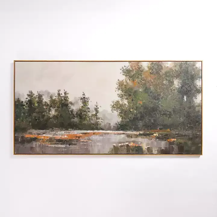 Misty Fall Landscape Framed Canvas Art Print