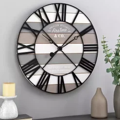 Mixed Plank and Black Metal Wall Clock