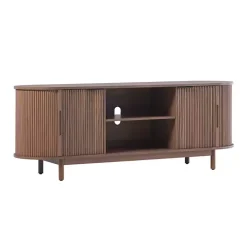 Mocha Brown Wood Reeded Oval TV Stand