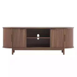 Mocha Brown Wood Reeded Oval TV Stand