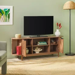 Mocha Brown Wood Reeded Oval TV Stand
