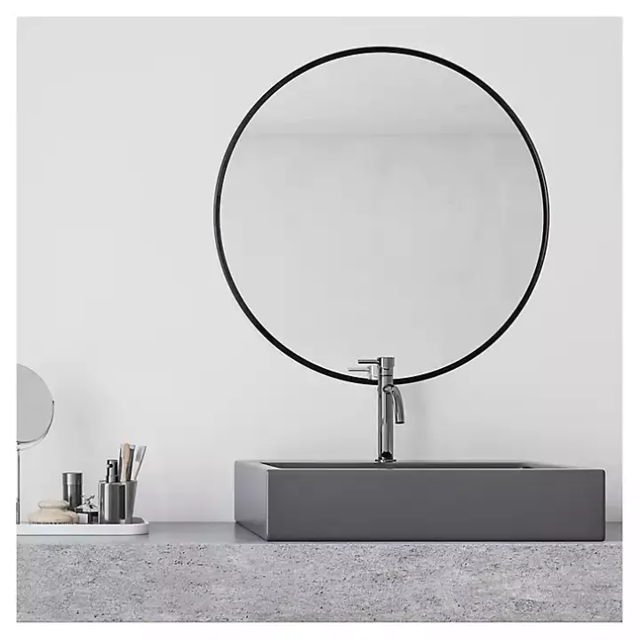 Modern Black Metal Round Wall Mirror