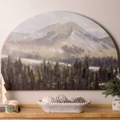 Mountain Top Forest Arched Canvas Art Print