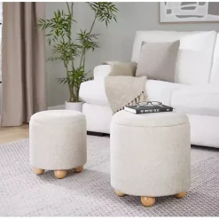 Natural Bacci Nesting Ottomans, Set of 2