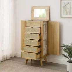 Natural Cane Jewelry Armoire