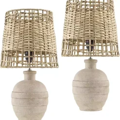 Natural Ceramic 2-pc. Lamps with Seagrass Shades