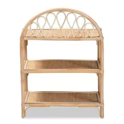 Natural Curled Rattan 3-Tiered Bookcase