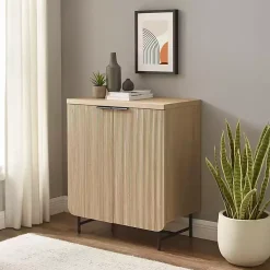 Natural Fluted Wood Scandinavian Cabinet