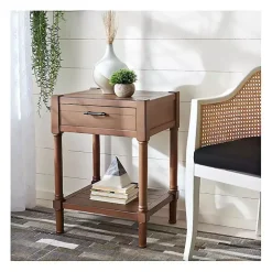 Natural Geometric Industrial Pull Accent Table