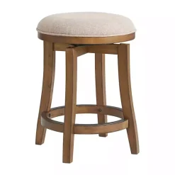 Natural Linen Barrel Base Swivel Counter Stool