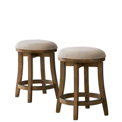 Natural Linen Barrel Base Swivel Counter Stool Set