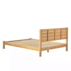 Natural Pine Wood Slatted Headboard Queen Bed