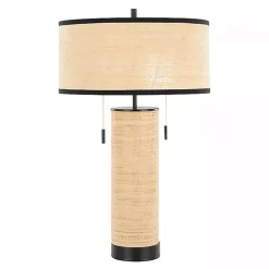 Natural Rattan and Black Metal Table Lamp