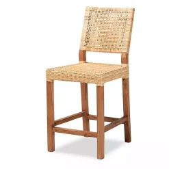 Natural Rattan and Wood Counter Stool