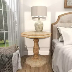 Natural Rustic Wood Octagon Accent Table