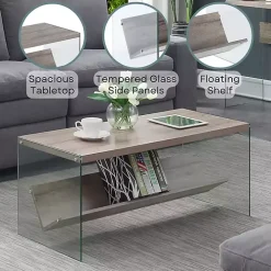 Natural Soho Glass Coffee Table with V Shelf