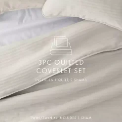 Natural Stitched Stripes 3-pc. King Quilt Set