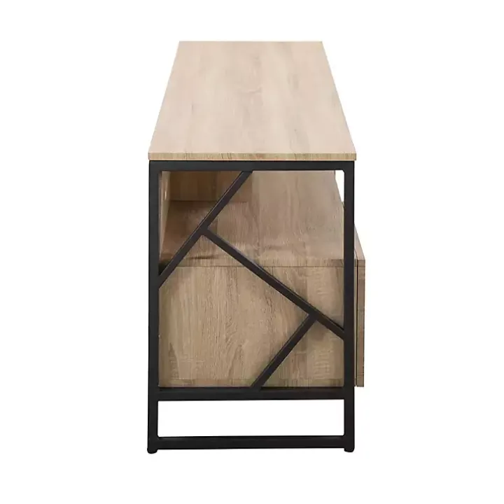 Natural Wood and Black Steel Media Stand